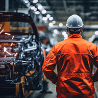 Image of Man in orange coveralls in a car manufacturing plant - Sentinel Laboratories Ltd