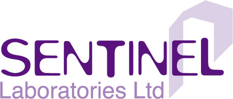 Sentinel Laboratories Ltd RH16 2LH Logo Purple writing with light purple sentry box 
