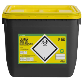 A Large Grey Sharpsafe Sharps Bin with Yellow Lid