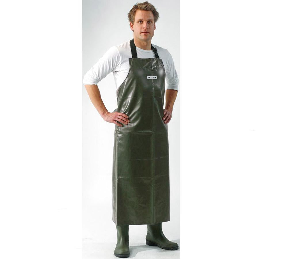 Man Wearing Olive Ocean Industrial Apron over White Long-Sleeve Shirt - Sentinel Laboratories Ltd