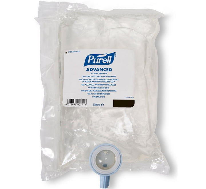 Clear Pack of 2156-08 PURELL® Advanced Hygienic Hand Rub Gel, NXT® 1000ml Refill - White and Blue Label/Branding - Sentinel Laboratories Ltd