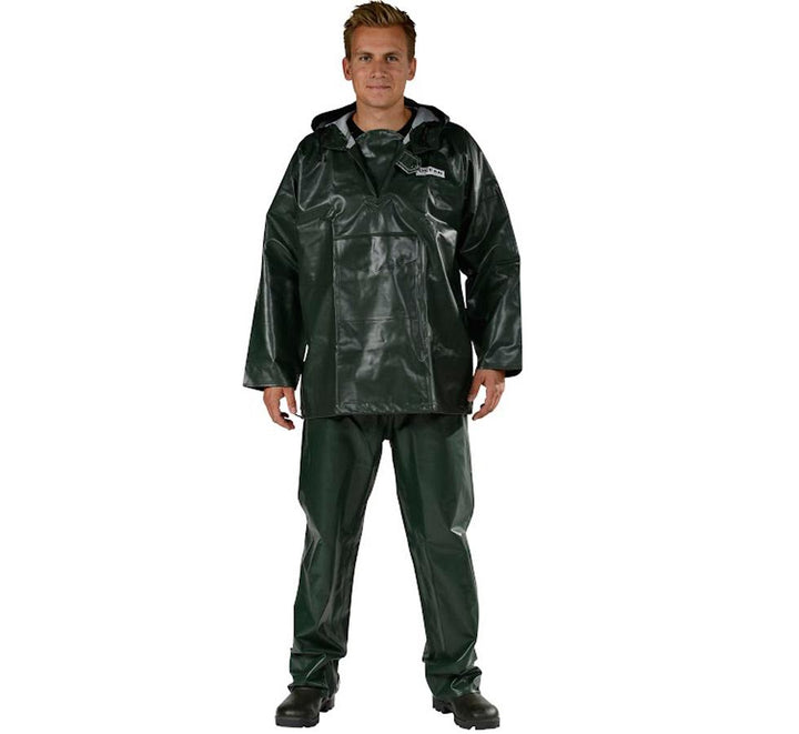 Man Wearing Olive Ocean Off-Shore Hunter's Smock and Trousers with Black Boots - Sentinel Laboratories Ltd