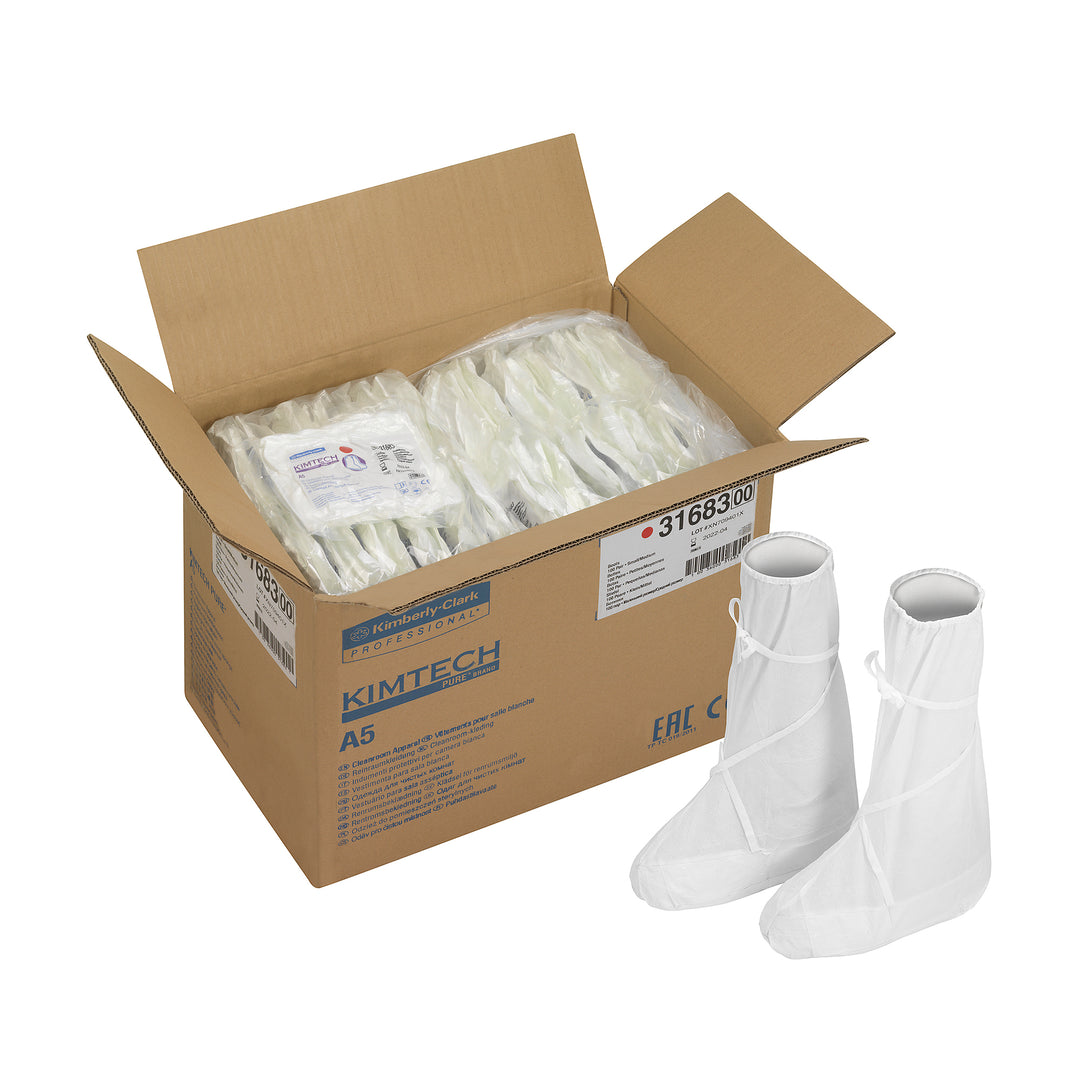 A Case of Several Bags containing Packs of White 31683/31696 KIMTECH* A5 Sterile Boots - Vinyl Foot - Sentinel Laboratories Ltd