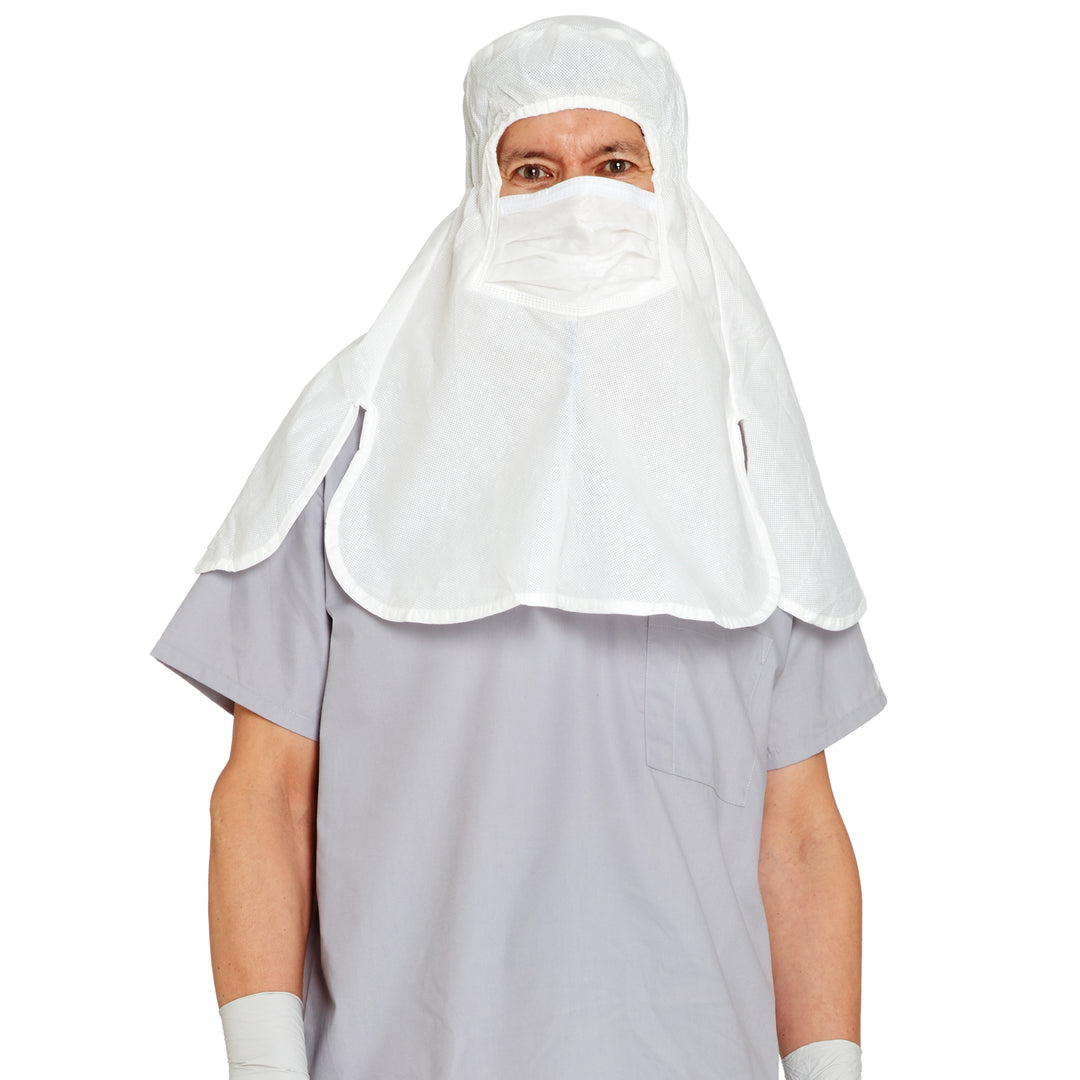 A Man Wearing a White 36072 KIMTECH* A5 Sterile Integrated Hood & Masks - iHAM - Sentinel Laboratories Ltd