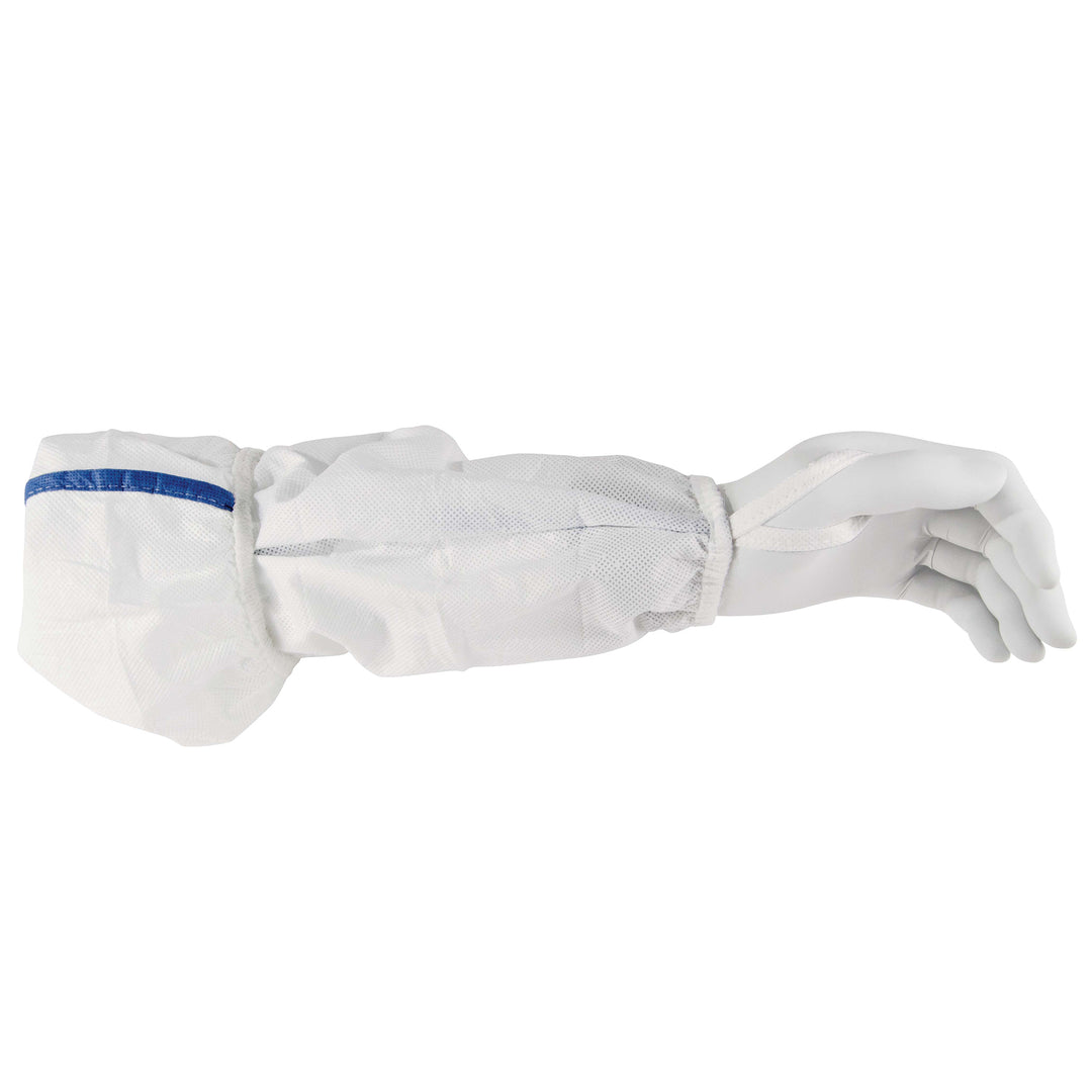 A Person Wearing a White 36077 KIMTECH* A5 Sterile Sleeve Protector with White Gloves - Sentinel Laboratories Ltd
