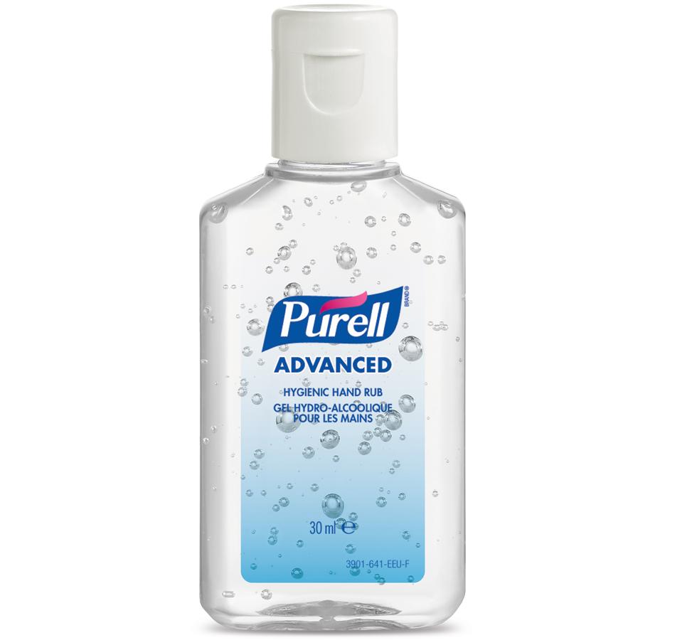 Single Small Bottle of 3901-99  PURELL® Advanced Hygienic Hand Rub, 30ml Flip Top - 250 Bottles - Blue and White Label Design - Sentinel Laboratories Ltd