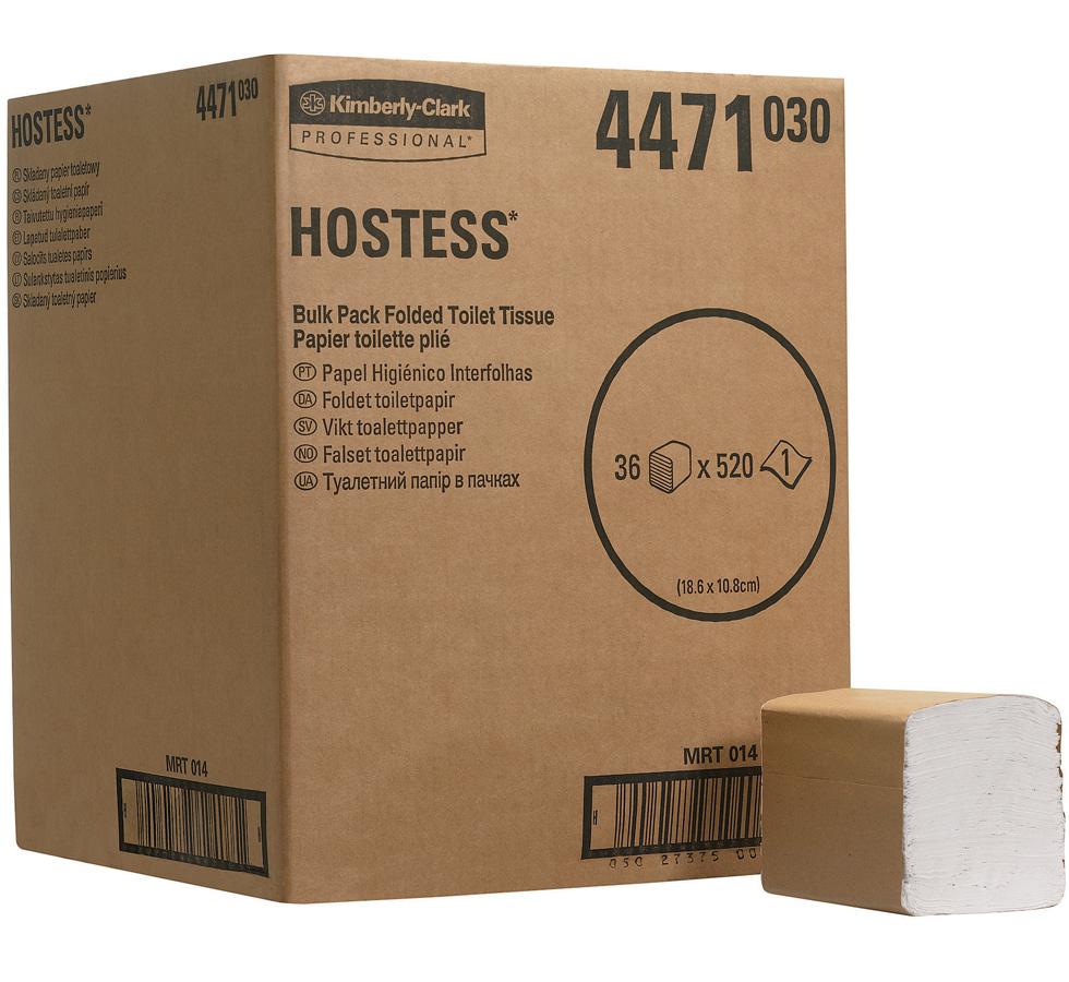 Box of 4471 HOSTESS* 36 Toilet Tissue, Bulk Pack - White - Brown Cardboard Box with Black Text - Sentinel Laboratories Ltd
