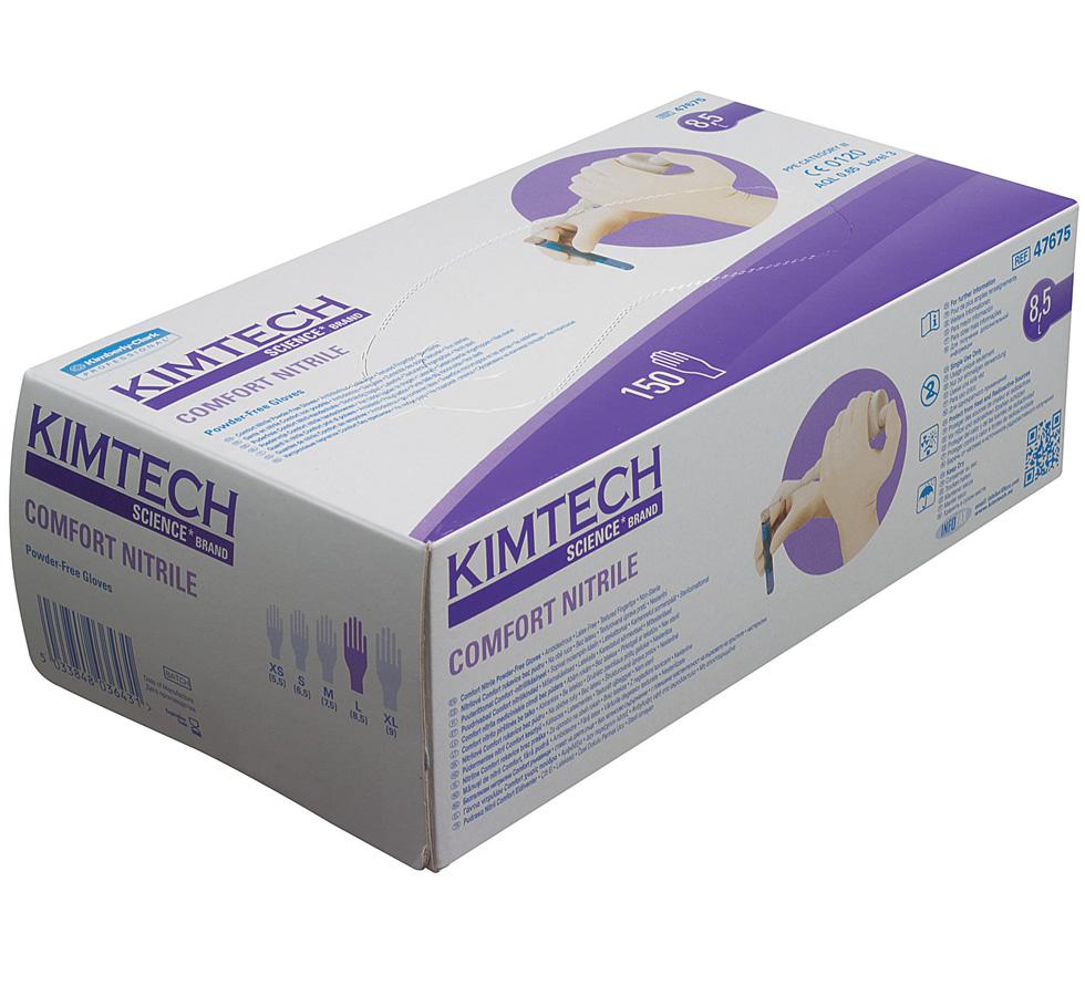 Single Box of KIMTECH SCIENCE* COMFORT White Nitrile Gloves - 47672 - White and Purple Design - Sentinel Laboratories Ltd