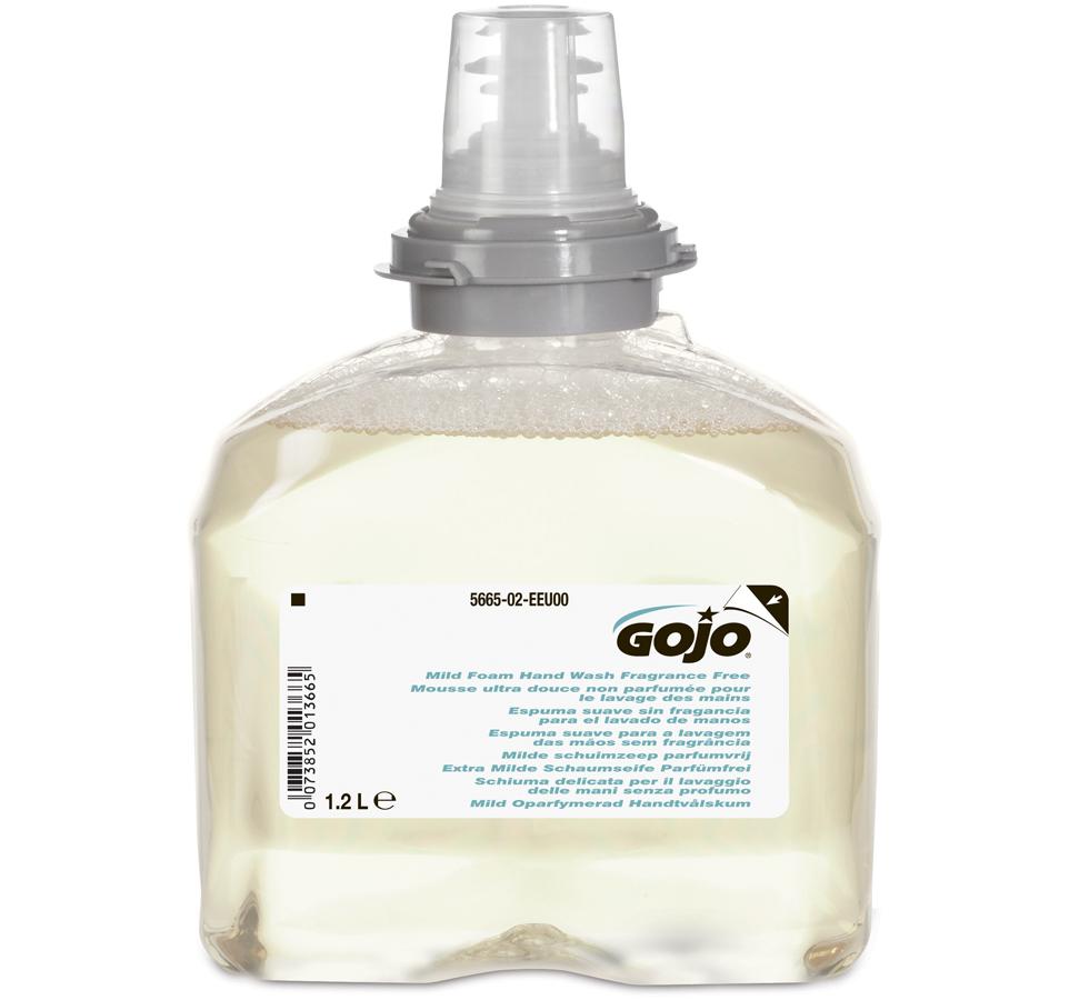 Clear Yellow 5665-02 GOJO® Mild Foam Handwash Fragrance Free, TFX™ 1200ml Refill - White, Blue and Black Coloured Label - Sentinel Laboratories Ltd