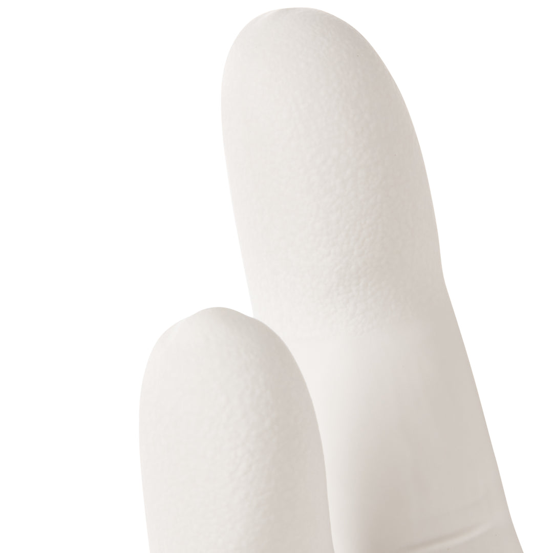 A Close Up of the Fingertips of a 56888 G3 Sterile White Nitrile Glove