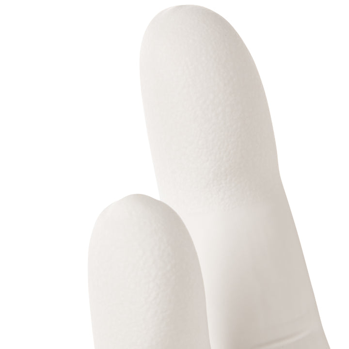 A Close Up of the Fingertips of a 56888 G3 Sterile White Nitrile Glove