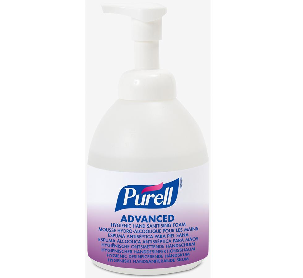 Single Pump Bottle of 5796-04 PURELL® Advanced Hygienic Hand Sanitising Foam, 535ml - White, Blue and Pink Label Design - Sentinel Laboratories Ltd
