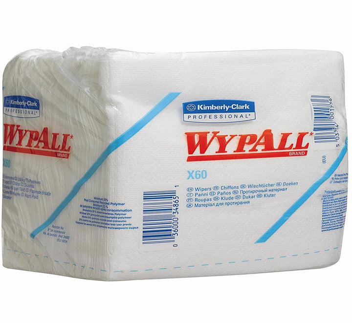6034 WYPALL* X60 Cloths, 1/4 Fold - White - Dark Blue Light Blue and Red Text/Design - Sentinel Laboratories Ltd