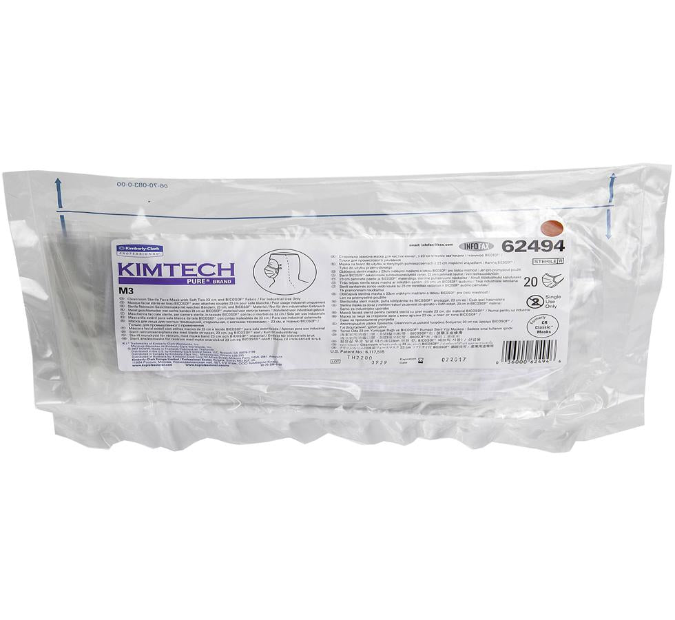 A Single White Pack of White 62494 KIMTECH PURE* M3 Sterile Face Mask w/Ties, 23cm - Sentinel Laboratories Ltd