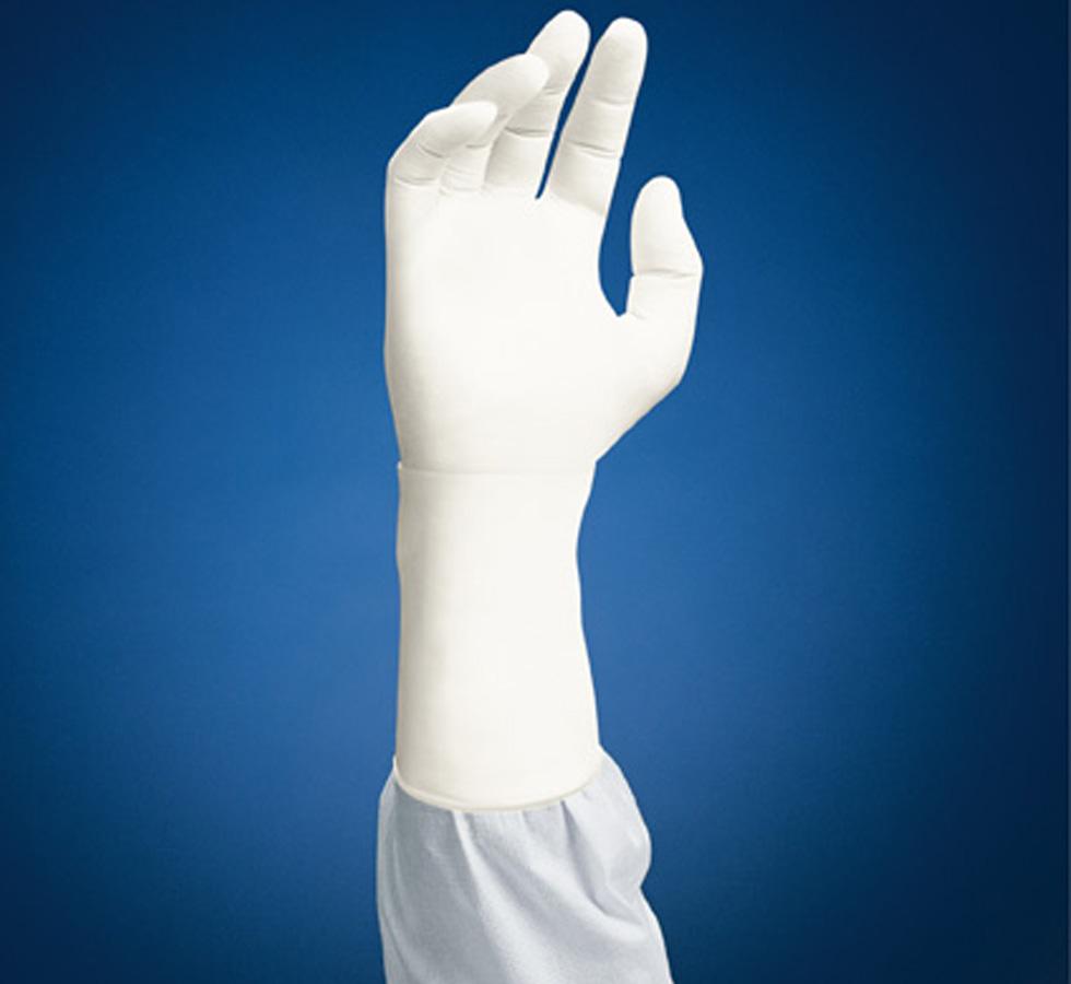 Person Wearing White 62990 KIMTECH PURE* NXT G3 Nitrile Gloves - Blue Background - 30cm Ambidextrous - Sentinel Laboratories Ltd