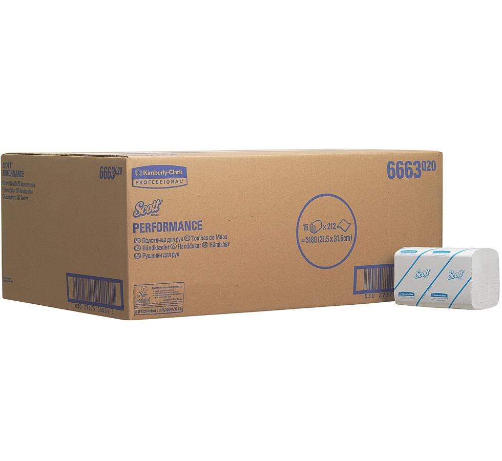 Brown Box of 6663 SCOTT® PERFORMANCE Hand Towels, Interfolded/Medium - White - Sentinel Laboratories Ltd
