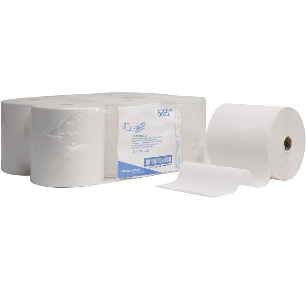 Six Pack of White 6665 SCOTT® PERFORMANCE Hand Towels - White and Blue Label - Sentinel Laboratories Ltd