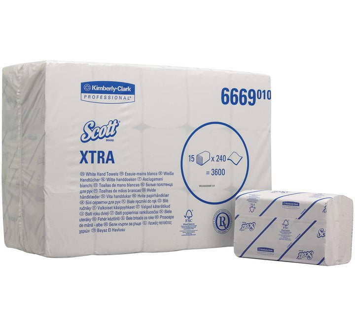 White Multipack of 6669 SCOTT® XTRA Hand Towels, Interfolded/Medium - White and Blue Design - Sentinel Laboratories Ltd