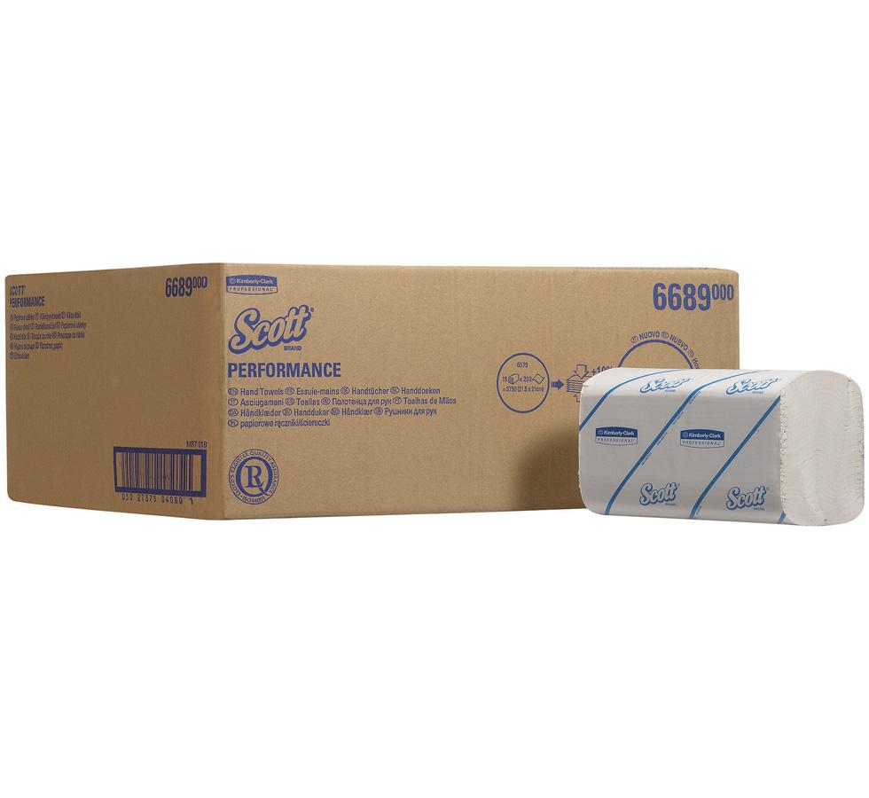 Box of White 6689 SCOTT® PERFORMANCE Hand Towels, Interfolded/Small - Brown and Blue Design Box - Sentinel Laboratories Ltd