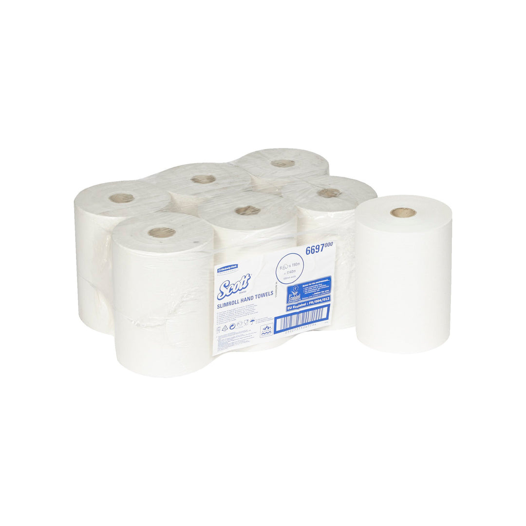 A Pack of Six 6697 White Paper Hand Towel Rolls