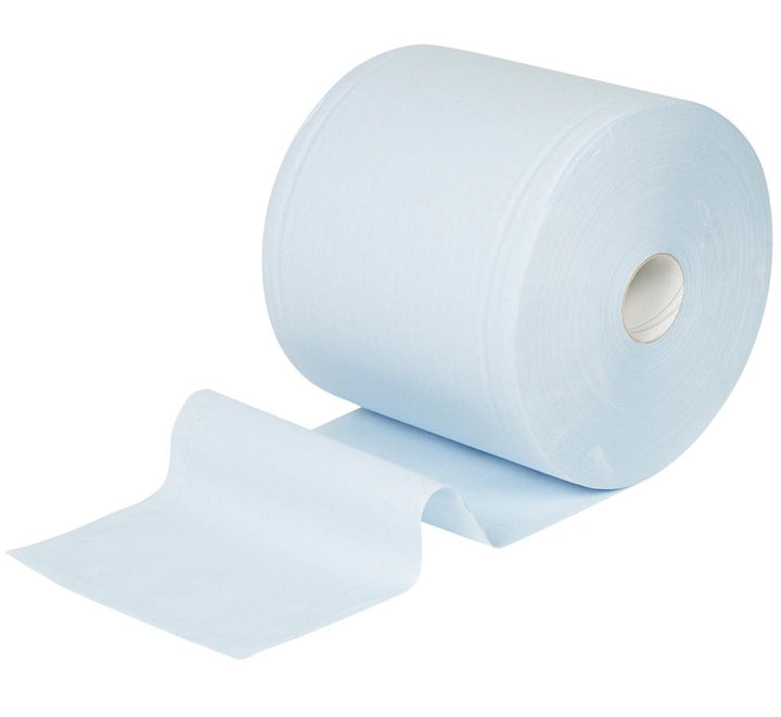 A Light Blue Paper Roll of 7300 WYPALL* L20 Extra+ Wiper on It's Side - Sentinel Laboratories Ltd