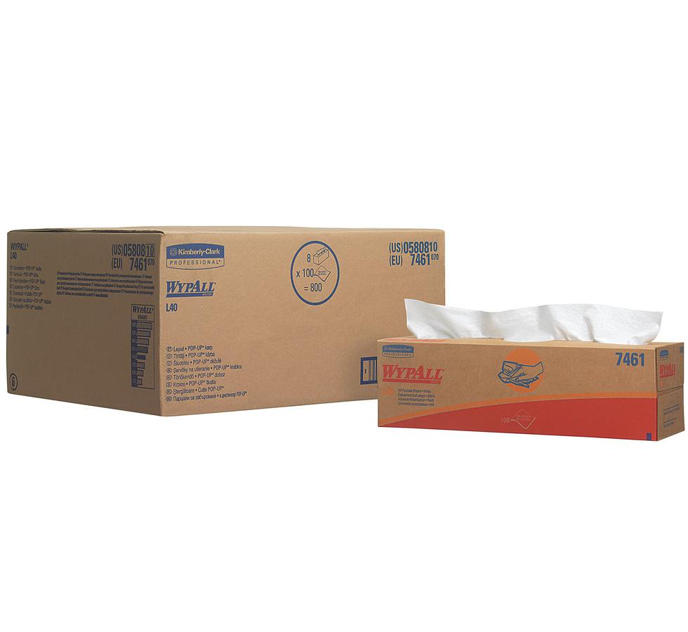 Open box of 7461 WYPALL* L40 Wipers, Pop-up Box - White - Sentinel Laboratories Ltd