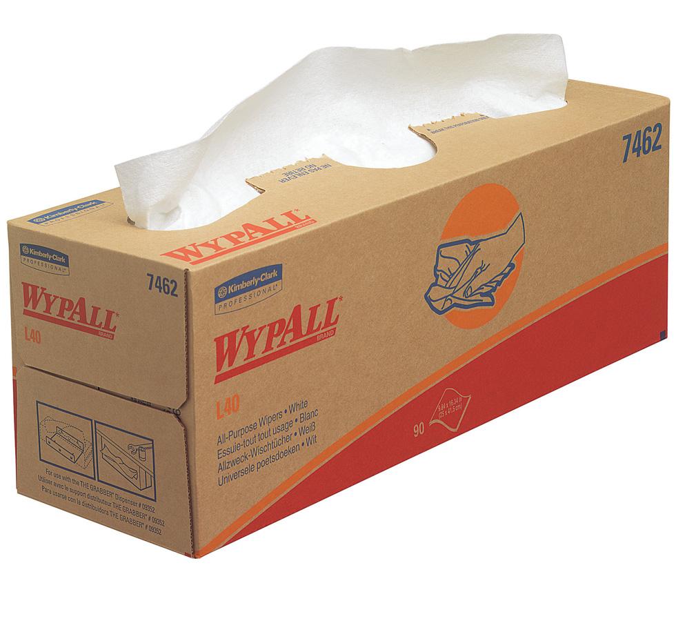 A Single Brown Cardboard Pop-Up Box of White 7462 WYPALL* L40 Wipers - Sentinel Laboratories Ltd