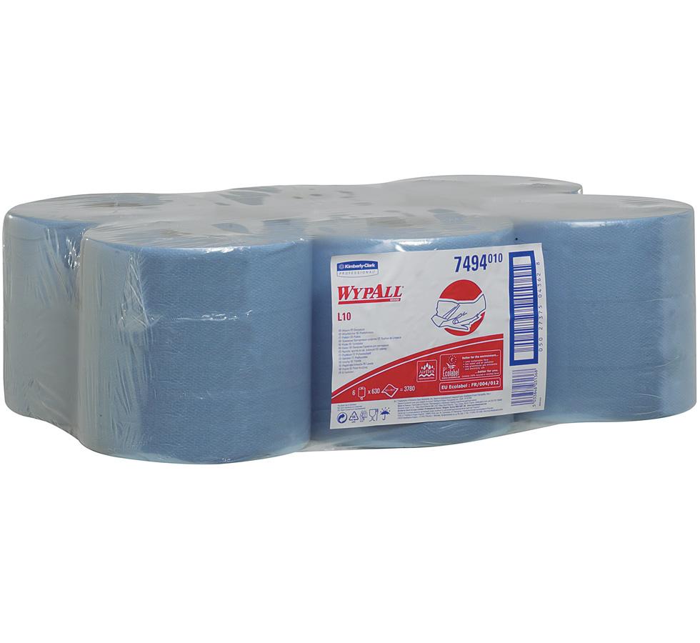 Pack of 7494 WYPALL* L10 Extra Wipers, Centrefeed Roll Control, Blue - 6 Rolls - Sentinel Laboratories Ltd
