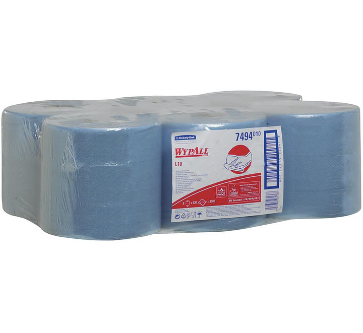 Pack of 7494 WYPALL* L10 Extra Wipers, Centrefeed Roll Control, Blue - 6 Rolls - Sentinel Laboratories Ltd