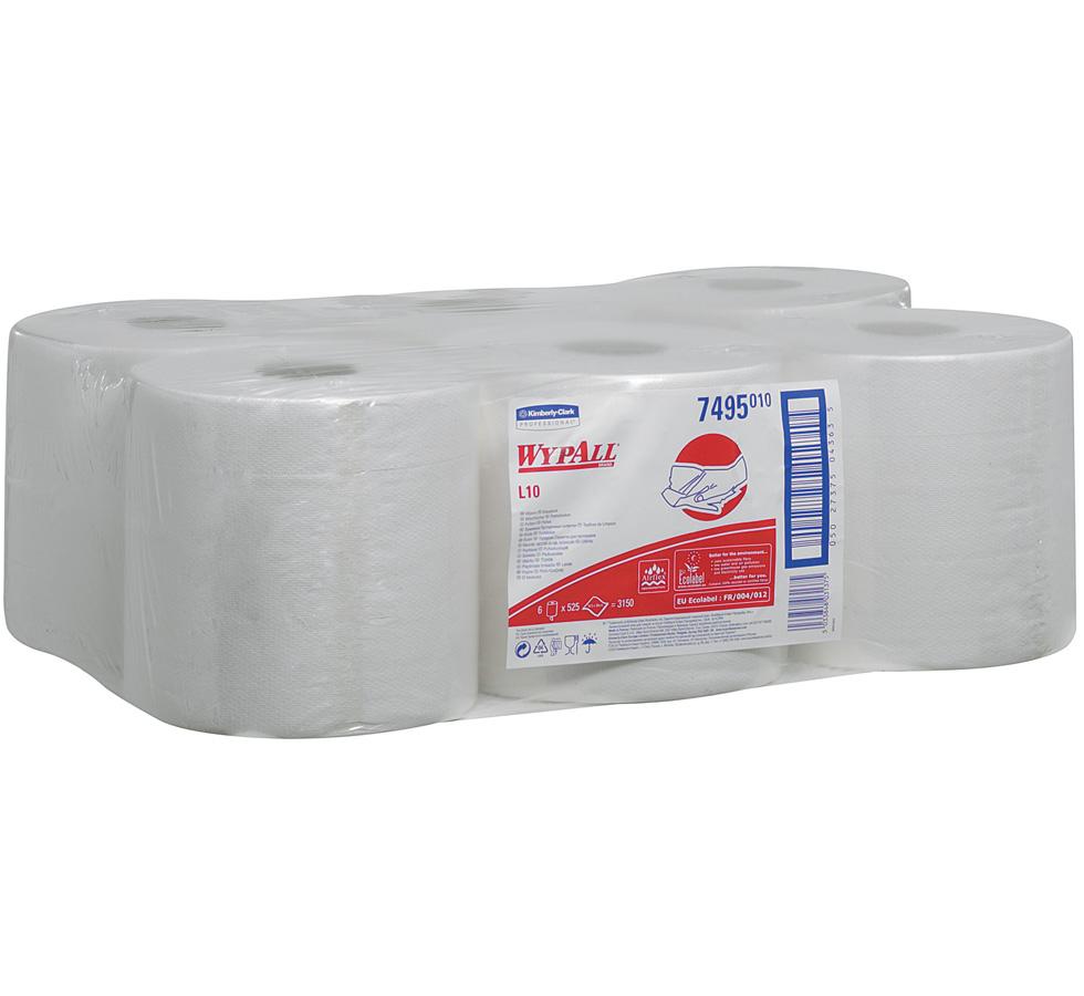 Pack of 7495 WYPALL* L10 Extra Wipers, Centrefeed Roll Control, White - 6 Rolls - Sentinel Laboratories Ltd