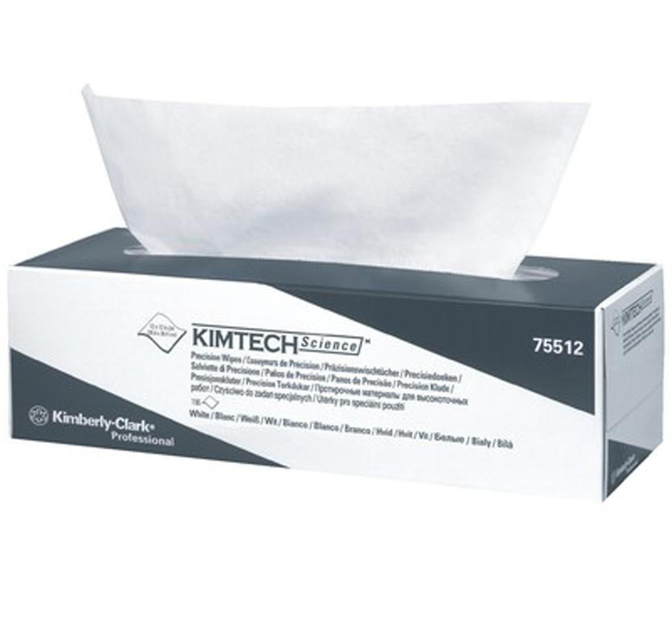 Open box of 7551 KIMTECH SCIENCE* Precision Wipers white and black with white background - Sentinel Laboratories Ltd
