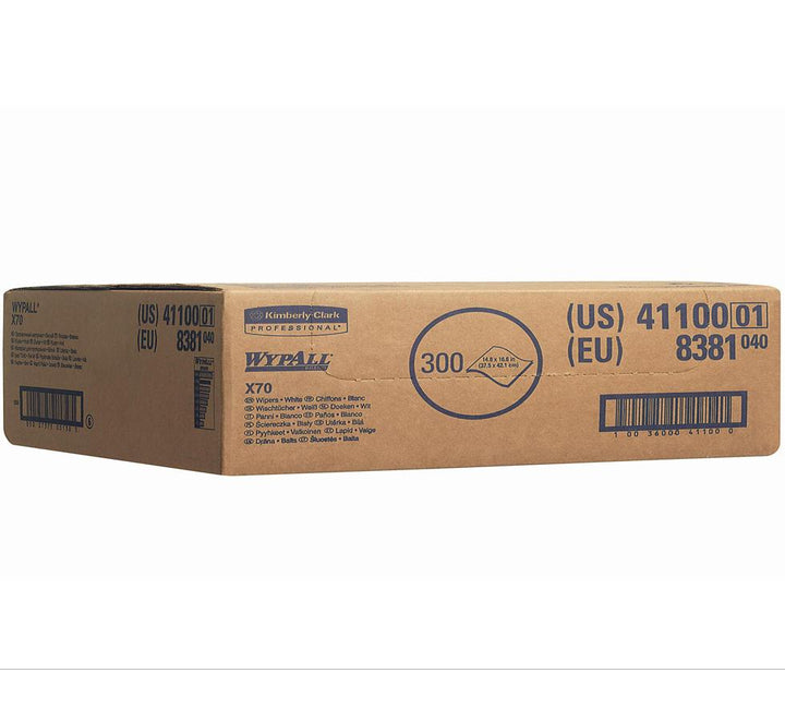8381 WYPALL* X70 Cloths, Right Rag Box - White - Brown Cardboard Blue Text - Sentinel Laboratories Ltd