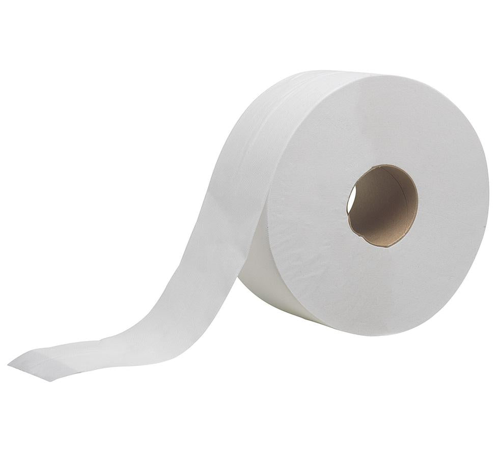A Large White Paper Roll of 8615 HOSTESS* Toilet Tissue on it's Side, Jumbo, 200m - White - Sentinel Laboratories Ltd