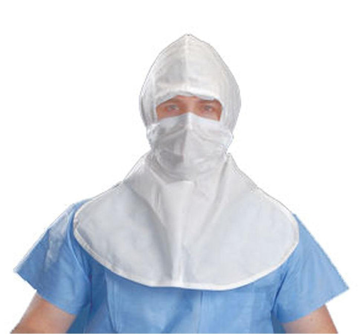 Man wearing white KIMTECH PURE* A5 Sterile Hood with blue tunic - One Size - Sentinel Laboratories Ltd