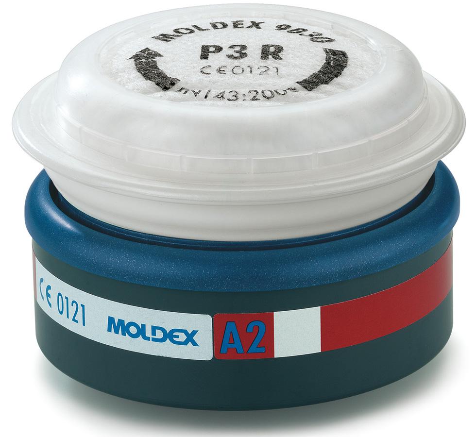 White, Red, Navy, Dark Green Moldex 9230 A2P3 R Pre-assembled Filter Black Text - Sentinel Laboratories Ltd
