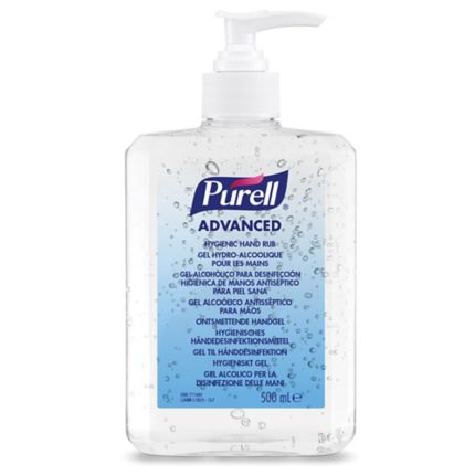 A Single 9268-12 PURELL® Advanced Hand Rub, 500ml Pump Dispenser with White, Dark Blue Lettering - Sentinel Laboratories Ltd