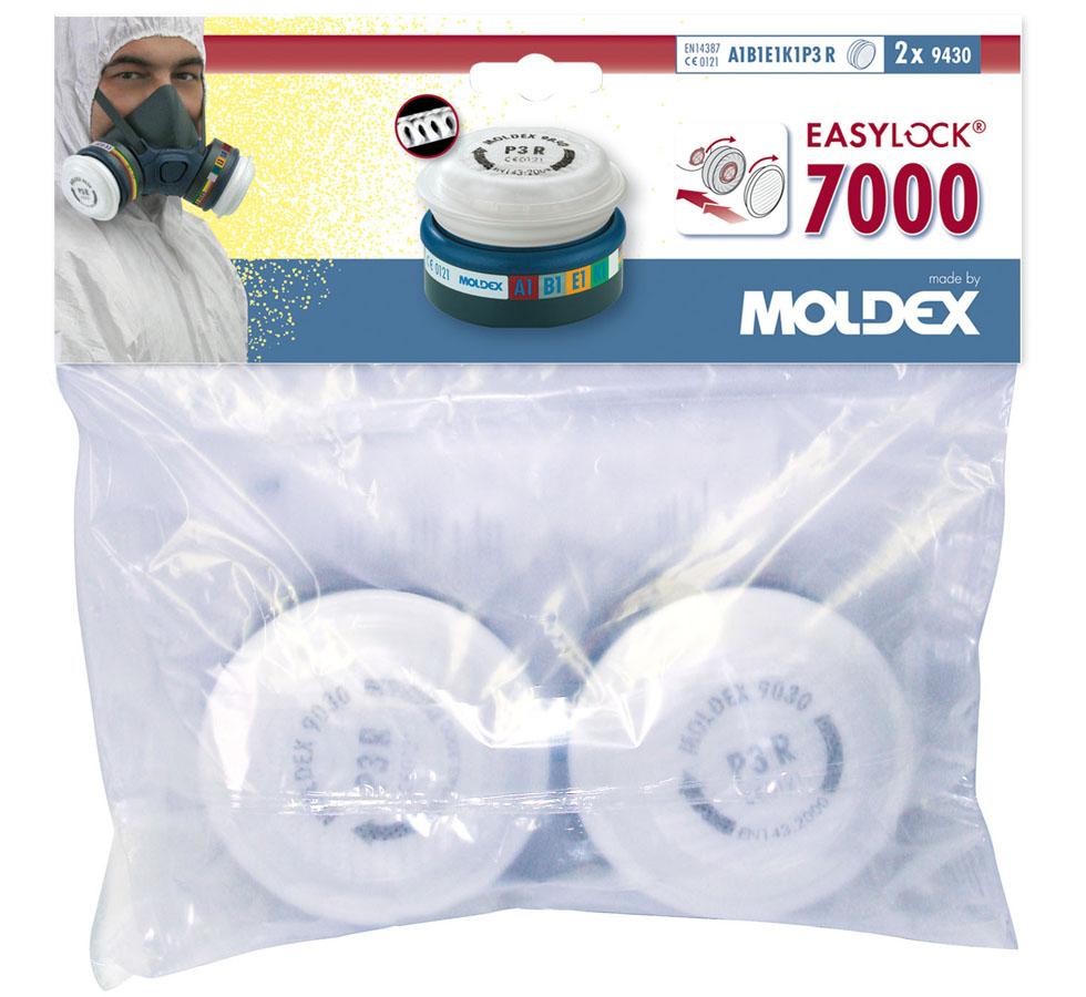 White Moldex 9430-12 ABEK1P3 R Pre-assembled Filter Retail Pack - White, Blue, Yellow and Red Pack Design - Sentinel Laboratories Ltd