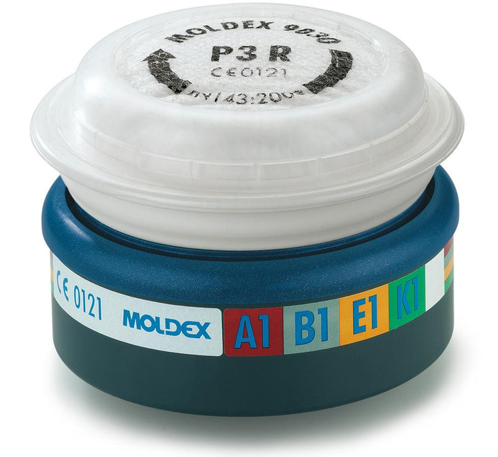 White, Yellow, Red, Navy Blue Moldex 9430 ABEK1P3 R Pre-assembled Filter Black Text - Sentinel Laboratories Ltd