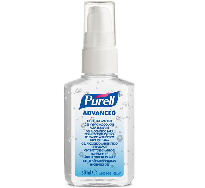 Single Clear Bottle of 9606-24 PURELL® Advanced Hygienic Hand Rub, 60ml PERSONAL™ Issue Spray - White and Blue Label - Sentinel Laboratories Ltd