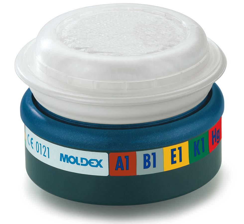 Green, Navy, White, Red, Grey and Yellow Moldex 9730 A1B1E1K1 Hg P3 R D Gas Filter Cartridge - Sentinel Laboratories Ltd