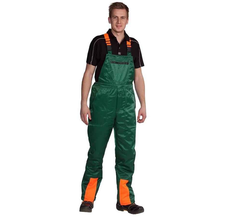 Man Wearing Olive and Bridge Orange Ocean Chainsaw Bib & Brace with Black Polo Shirt - Sentinel Laboratories Ltd