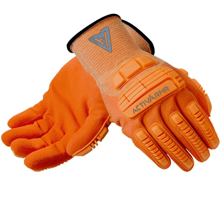 A Pair of Orange Hi-Viz Coloured Armoured ACTIVARMR® 97-120 Gloves - Sentinel Laboratories Ltd