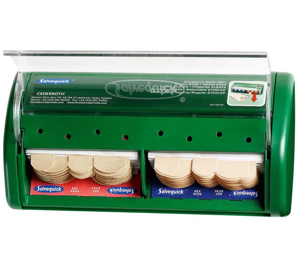 Green Red and Blue Salvequick Pilferproof Fabric & Washproof Plaster Dispenser - Sentinel Laboratories Ltd
