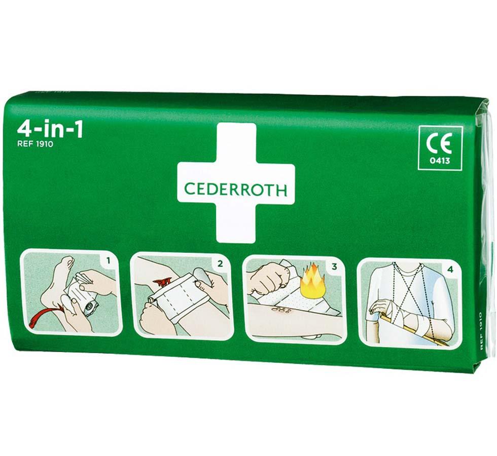 Pack of Green and White Cederroth 4-in-1 Bloodstopper Dressing - Instructional Diagrams - Sentinel Laboratories Ltd