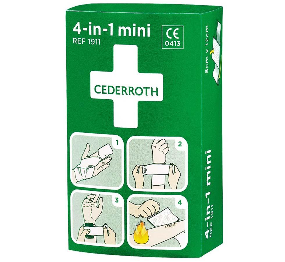 Green and White Box of Cederroth 4-in-1 Mini Bloodstopper Dressing - Instructional Diagrams - Sentinel Laboratories Ltd