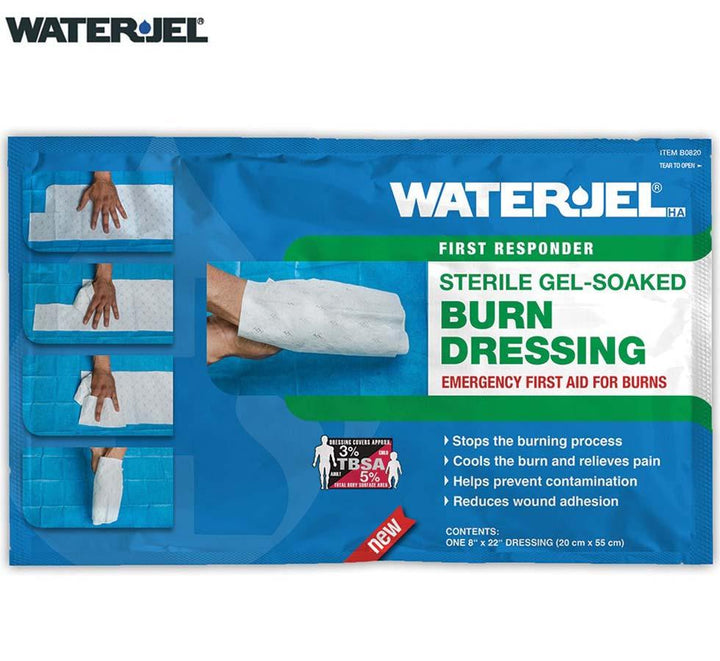 Large Burn Dressing Water-Jel® Hand Dressing, 20x55cm - Blue, White and Green Pack Design - Sentinel Laboratories Ltd