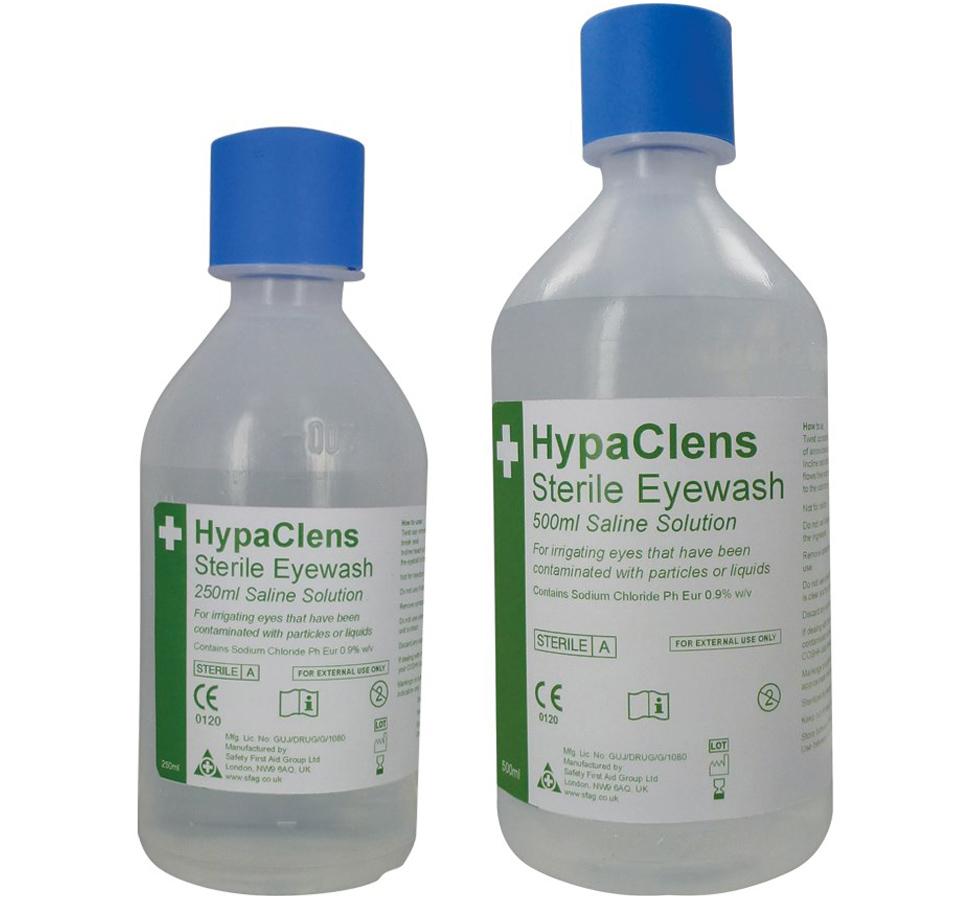 Pair of HypaClens Sterile Eyewash Bottles Refill, 500ml - White and Green Label Blue Cap - Sentinel Laboratories Ltd
