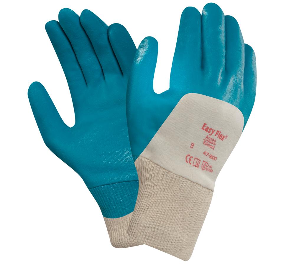 A Pair of Light Blue and Cream Coloured EASY FLEX® 47-200 Gloves with Red Lettering - Sentinel Laboratories Ltd
