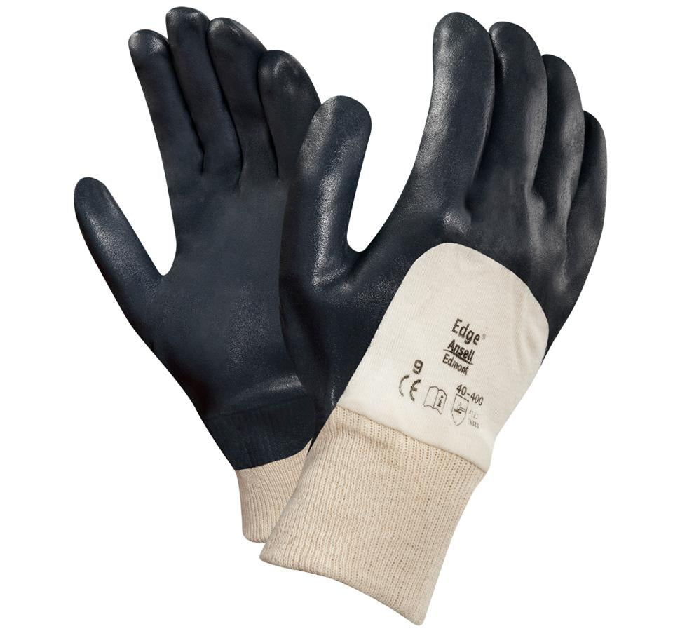 A Pair of Charcoal Grey, White and Cream EDGE® 40-400 Gloves with Black Lettering - Sentinel Laboratories Ltd