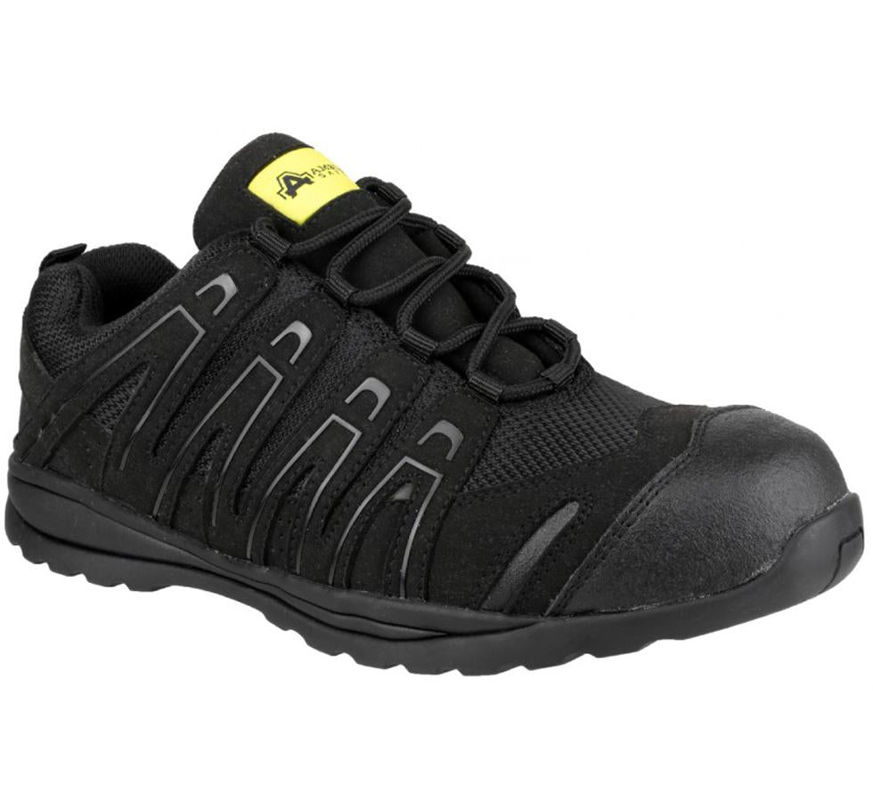 Black FS40c Amblers Safety Composite Mesh Trainers Yellow Amblers Label - Sentinel Laboratories Ltd